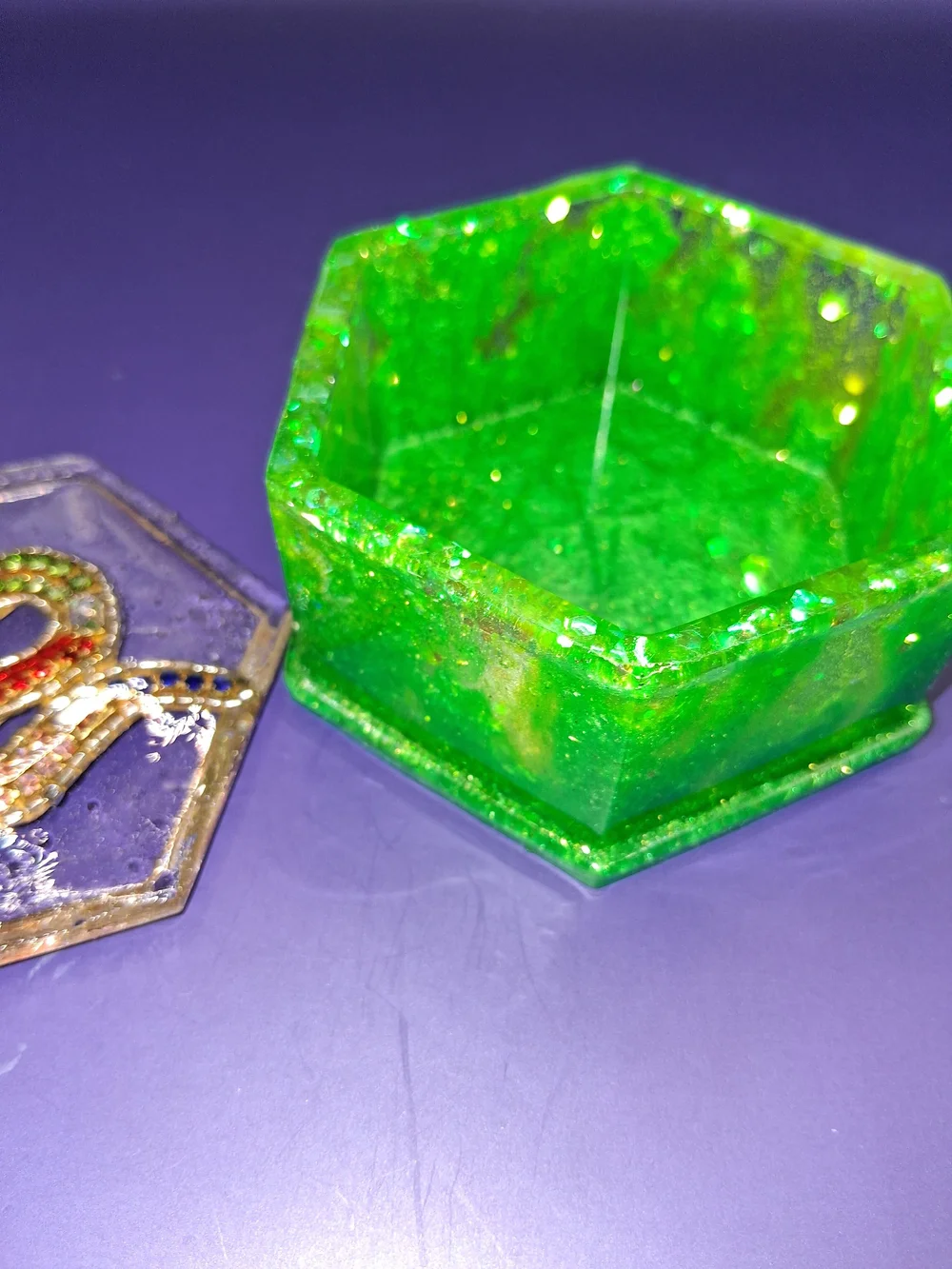 Green Hexagonal Beaded Trinket Box